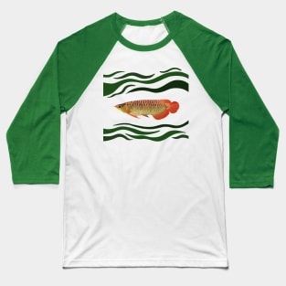 Orange Arowana Fish Green waves Baseball T-Shirt